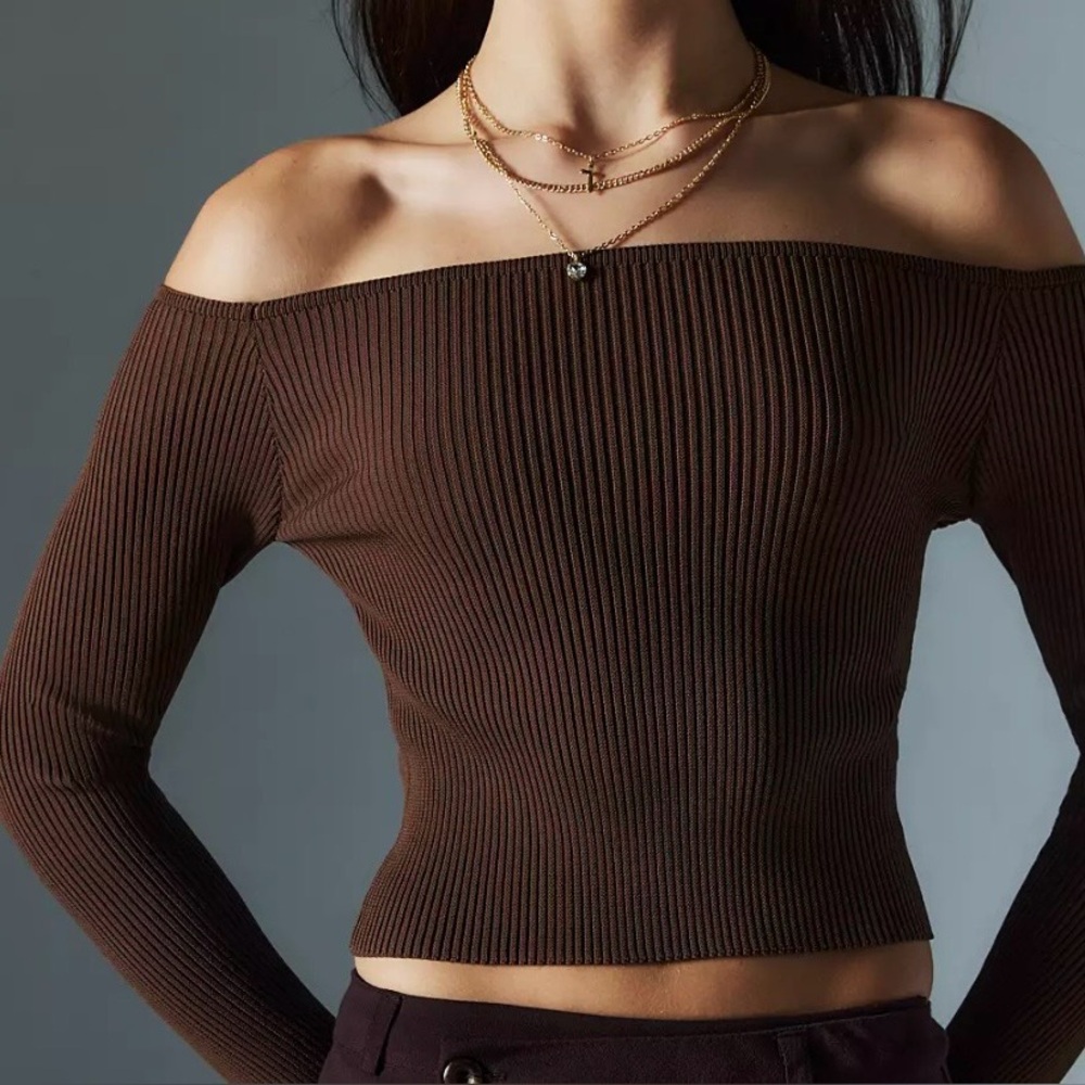 Silence+noise Ribbed Brown Women's Sweater